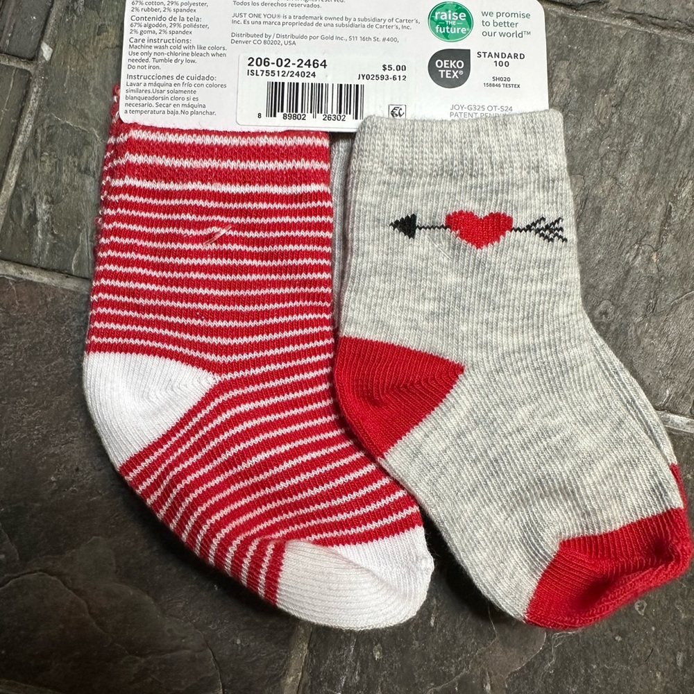 Carter's Striped and Heart Baby Socks size 6-12 mo - Picture 2 of 4